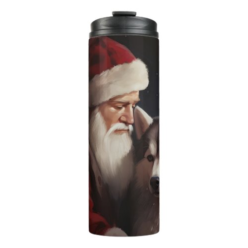 Siberian Husky With Santa Claus Festive Christmas Thermal Tumbler