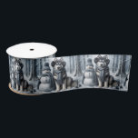Siberian Husky With Snowman Satin Ribbon<br><div class="desc">A fluffy Siberian Husky wearing a scarf and earmuffs sits beside a cheerful snowman adorned with a hat and scarf</div>