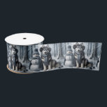 Siberian Husky With Snowman Satin Ribbon<br><div class="desc">A fluffy Siberian Husky wearing a scarf and earmuffs sits beside a cheerful snowman adorned with a hat and scarf</div>