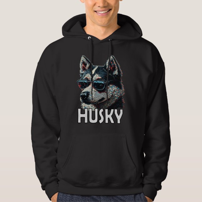 Siberian husky with sunglasses and a  saying  1 hoodie (Front)