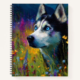 Siberian Husky with wildflowers Notebook