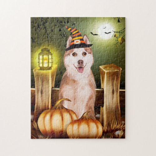 Siberian Husky with Witch Hat Halloween  Jigsaw Puzzle