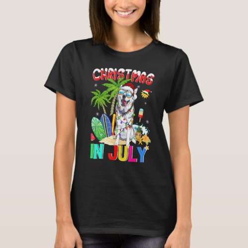 Siberian Huskyg In Santa Hat Sunglasses Christmas  T-Shirt