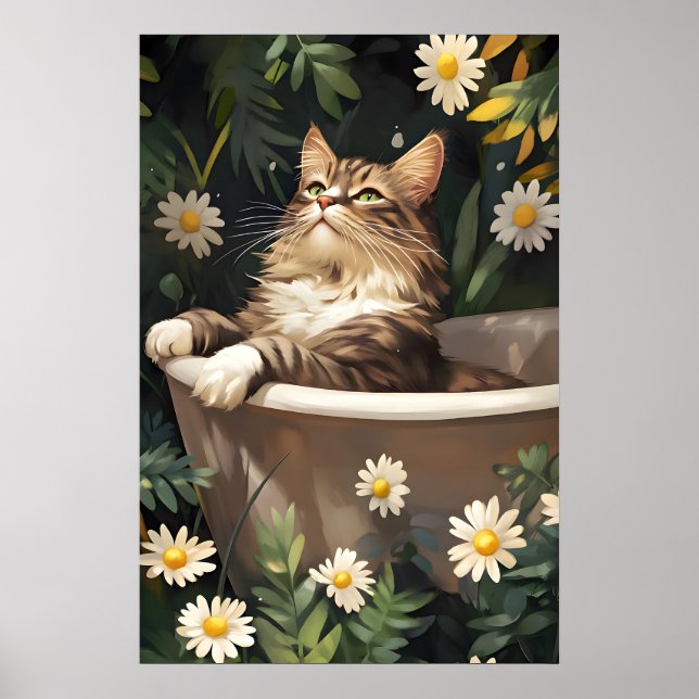 Siberian In Bathtub Poster, Funny Cat Poster (Front)