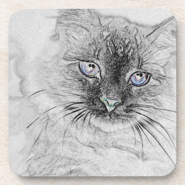 Siberian Kitty Cat Napping on the Marble Slab Drink Coaster (Front)