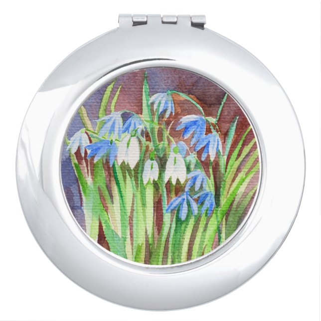 Siberian squill blue spring flower painting compact mirror (Front)