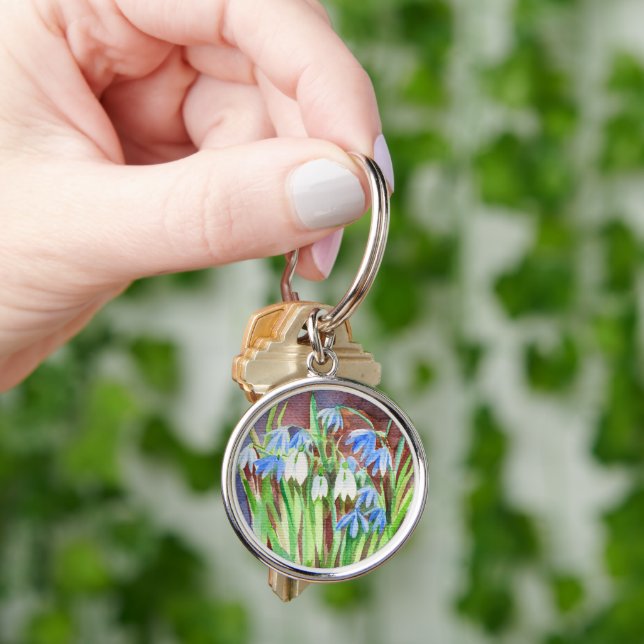 Siberian squill blue spring flower painting keychain (Hand)