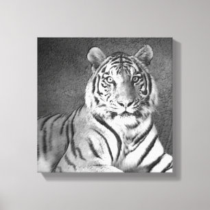 Siberian Tiger Art in Black and White - Canvas