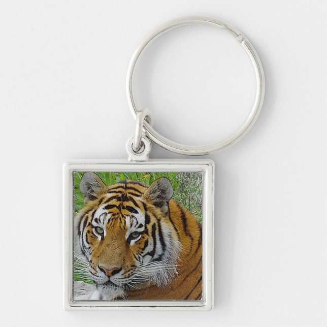 Siberian Tiger Closeup Photo of Face Keychain (Front)