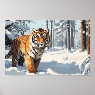 SIberian Tiger in Snow Covered Woods Poster