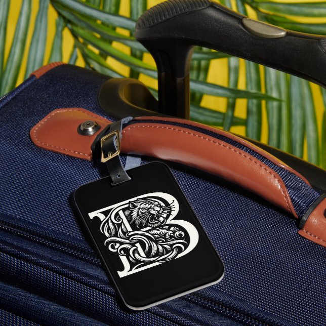 Siberian Tiger Letter B Monogram Luggage Tag (Front Insitu 1)