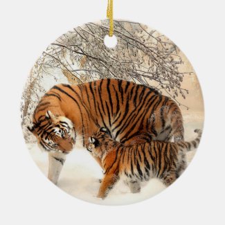 Siberian Tiger Mother and Kitten