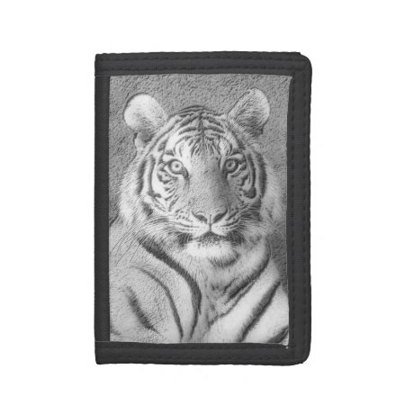 Siberian Tiger Portrait In Black And White Tri-fold Wallet