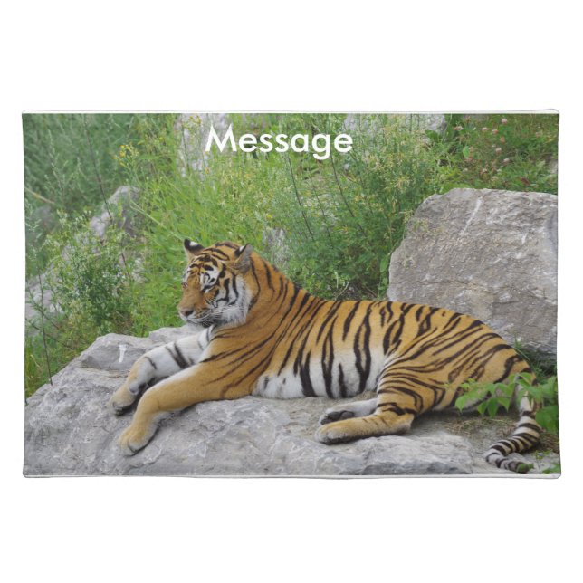 Siberian Tiger Relaxing on a Rock Cloth Placemat (Front)