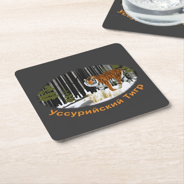 Siberian Tiger Square Paper Coaster (Angled)