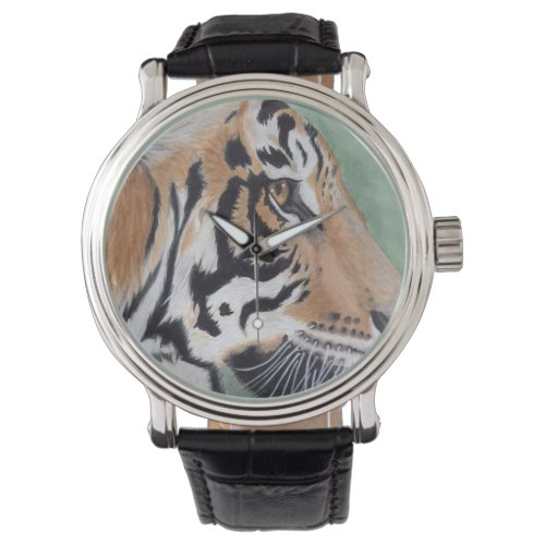 Siberian Tiger Watch Black Leather Band Options