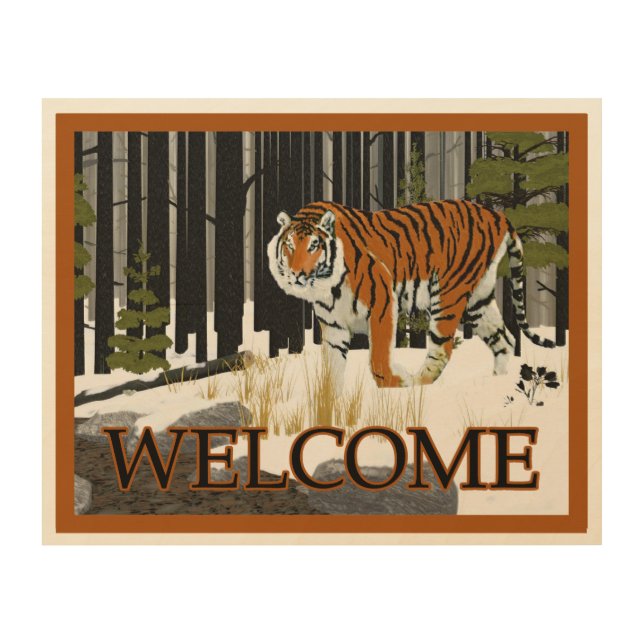 Siberian Tiger - Welcome Wood Wall Art (Front)