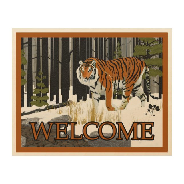 Siberian Tiger - Welcome Wood Wall Decor (Front)