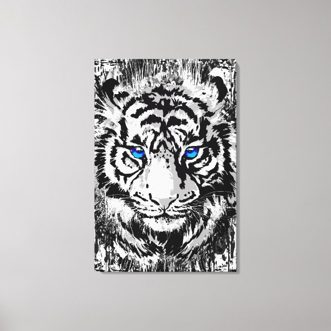 Siberian White Tiger Head - Tiger Blue Eyes Canvas Print (Front)