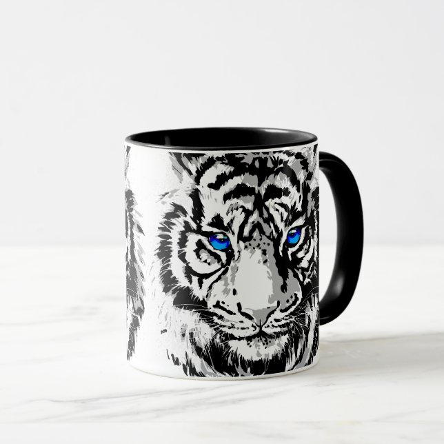 Siberian White Tiger Head - Tiger Blue Eyes Coffee Mug (Front Right)