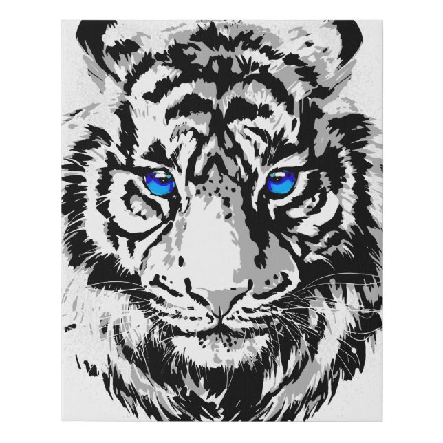 Siberian White Tiger Head - Tiger Blue Eyes Faux Canvas Print (Front)