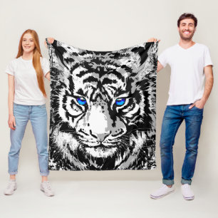 Siberian White Tiger Head - Tiger Blue Eyes Fleece Blanket