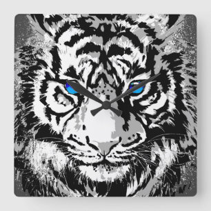 Siberian White Tiger Head - Tiger Blue Eyes Square Wall Clock