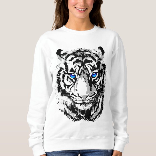 Siberian White Tiger Head - Tiger Blue Eyes Sweatshirt (Front)