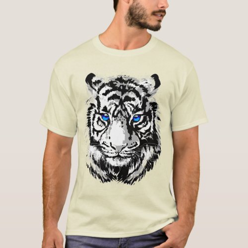 Siberian White Tiger Head _ Tiger Blue Eyes T_Shir T_Shirt