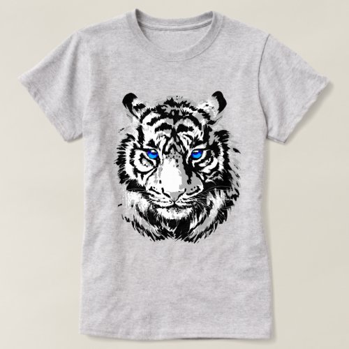 Siberian White Tiger Head _ Tiger Blue Eyes T_Shirt
