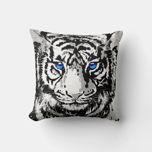 Siberian White Tiger Head _ Tiger Blue Eyes Throw  Throw Pillow