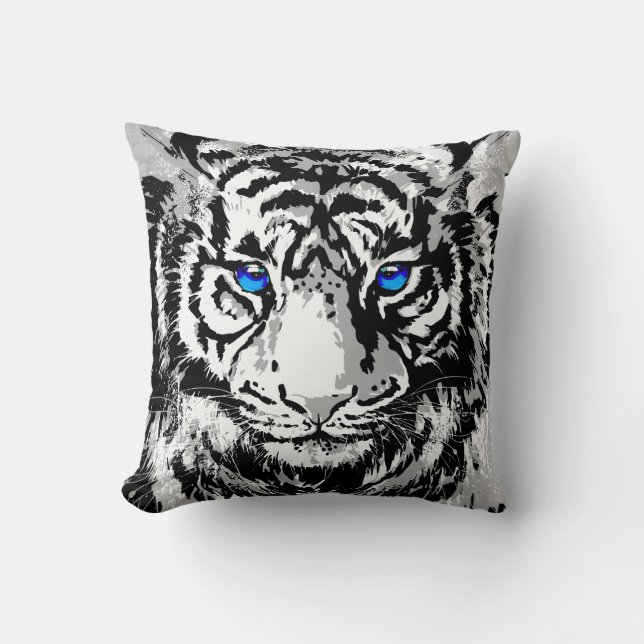 Siberian White Tiger Head - Tiger Blue Eyes Throw  Throw Pillow (Front)