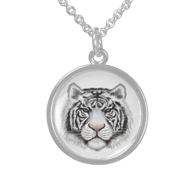 Siberian White Tiger Sterling Silver Necklace (Front)
