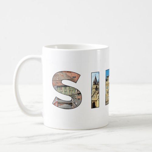 sibiu city romania landmark inside text symbol tra coffee mug