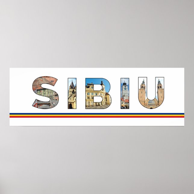 sibiu city romania landmark inside text symbol tra poster (Front)