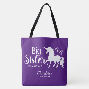 Sibling Big Sister Unicorn Silhouette Pink Purple Tote Bag