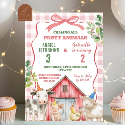 Sibling Birthday Farm Invitation