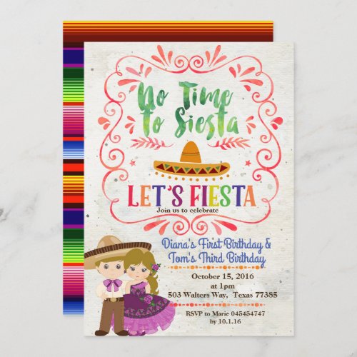 Sibling Blonde Fiesta Mexican birthday invitation