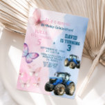Sibling Butterfly and Tractor Joint Birthday Invitation<br><div class="desc">Sibling Birthday Invitation, 
Butterfly and Tractor Sibling Birthday Invitation,  
Can be used for the birthday of any age invitation</div>