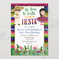 Sibling Cactus Fiesta Mexican birthday invitation