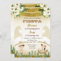 Sibling Cactus Fiesta Mexican birthday invitation