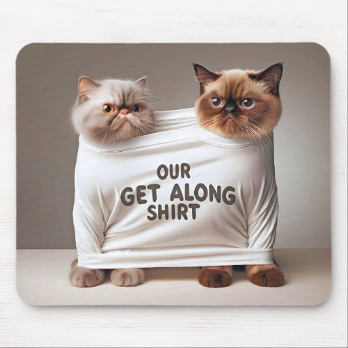 Sibling Cats Wearing Get Along Shirt Mouse Pad