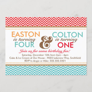 Sibling Chevron (Boys) Birthday Party Invitation