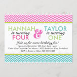 Sibling Chevron (Girls) Birthday Party Invitation<br><div class="desc">Our Sibling Chevron (Girls) birthday party invitation is perfect for two children of different ages having one party! This design is features a cute pink, aqua, and lime green color scheme and chevron patterns and all text is completely customizable. This is the perfect invitation for any sibling birthday party celebration....</div>