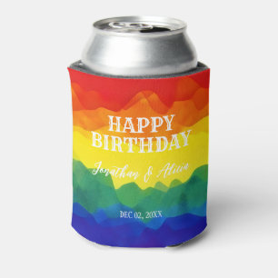 Sibling Colorful Rainbow Joint Birthday Can Cooler