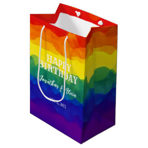 Sibling Colorful Rainbow Joint Birthday  Medium Gift Bag