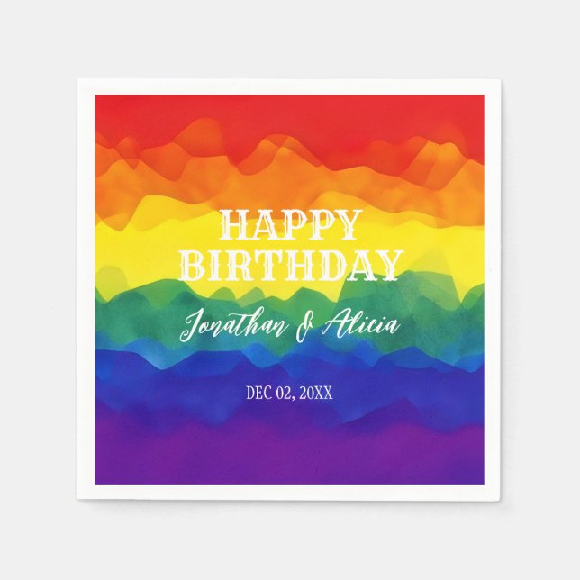 Sibling Colorful Rainbow Joint Birthday  Napkins (Front)