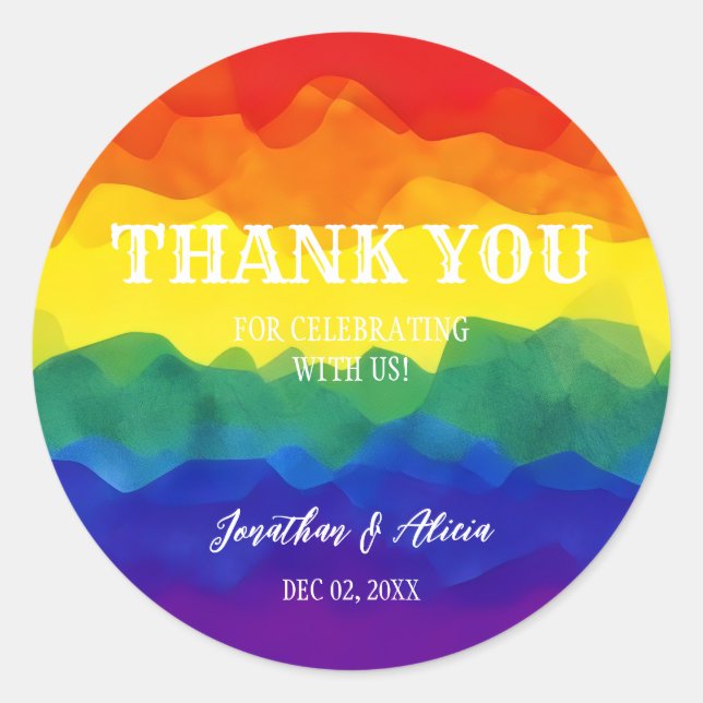 Sibling Colorful Rainbow Joint Birthday Thank You Classic Round Sticker (Front)