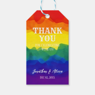 Sibling Colorful Rainbow Joint Birthday Thank You Gift Tags