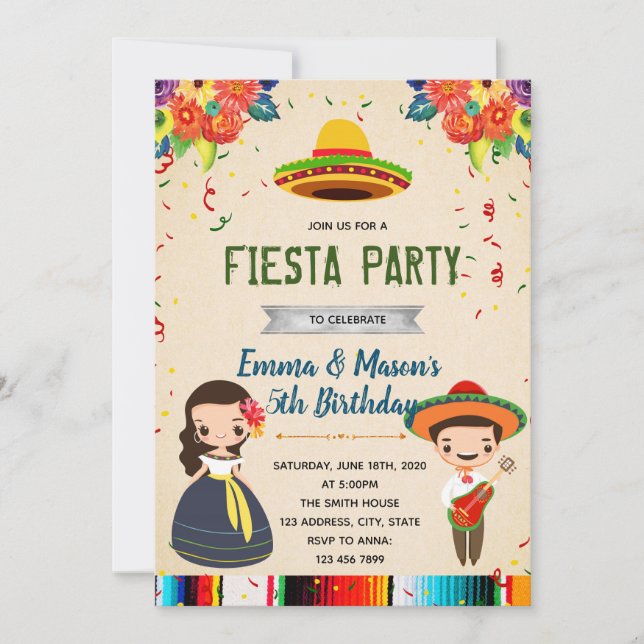 Sibling fiesta party invitation (Front)